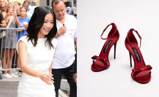 Anna Sawai Pops in Bright Red Bow-Adorned Dolce & Gabbana Keira Sandals for ‘Good Morning America’ in New York