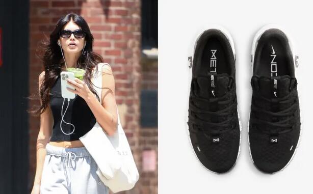 Kaia Gerber Masters Model-Off-Duty Style in Black and White Athletic Nike Free Metcon 5 Sneakers in New York