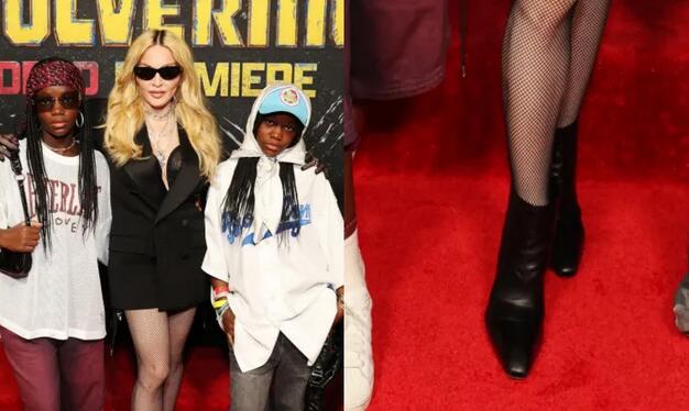 Madonna Owns the Red Carpet in Saint Laurent Ankle Booties at ‘Deadpool & Wolverine’ World Premiere With Kids in New York