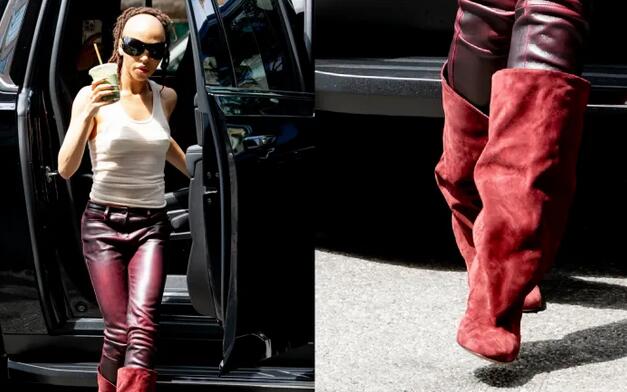 FKA Twigs Takes on New York City in Red Suede Boots