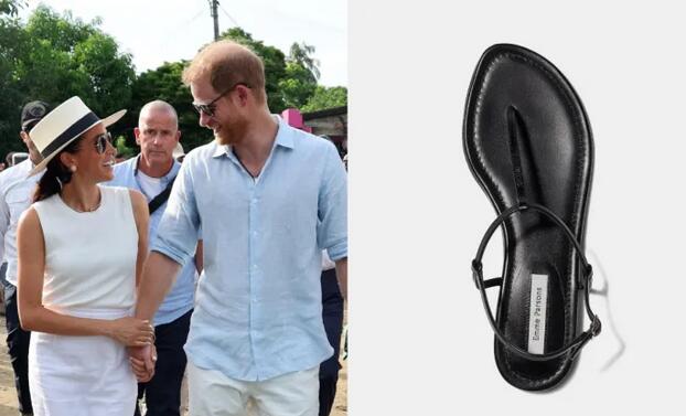 Meghan Markle Goes Vacation Mode in Emme Parsons Cecilia T-Strap Sandals in Colombia with Prince Harry