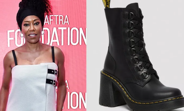 Regina King Styles Maxidress With Edgy Dr. Martens’ Lace-Up Boots for a SAG-AFTRA Foundation Conversation